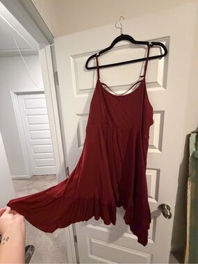 Joyfolie Burgundy Swing Mini Dress with Spaghetti Straps